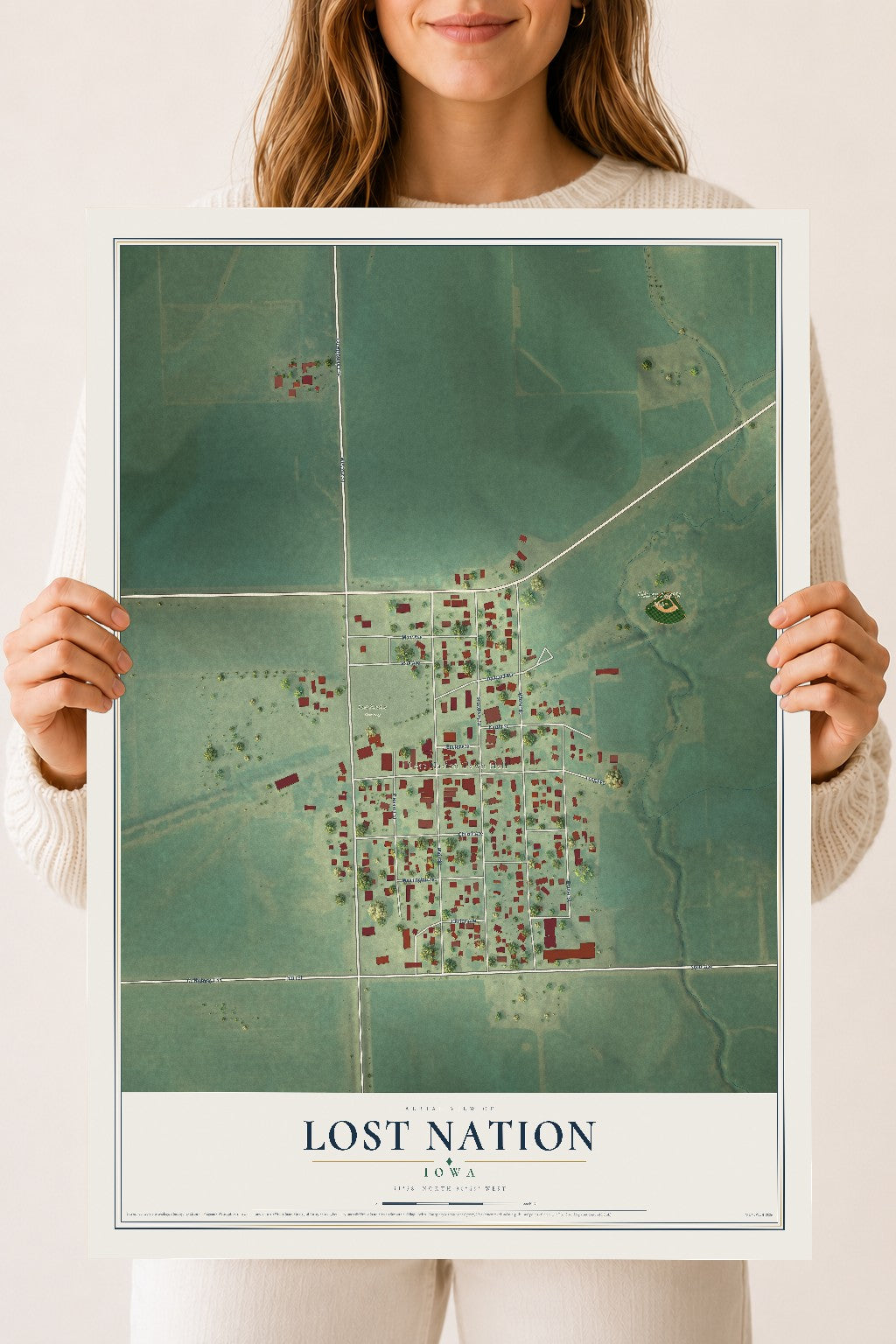 Map of Lost Nation, Iowa, 18 x 24 inch unframed archival matte print