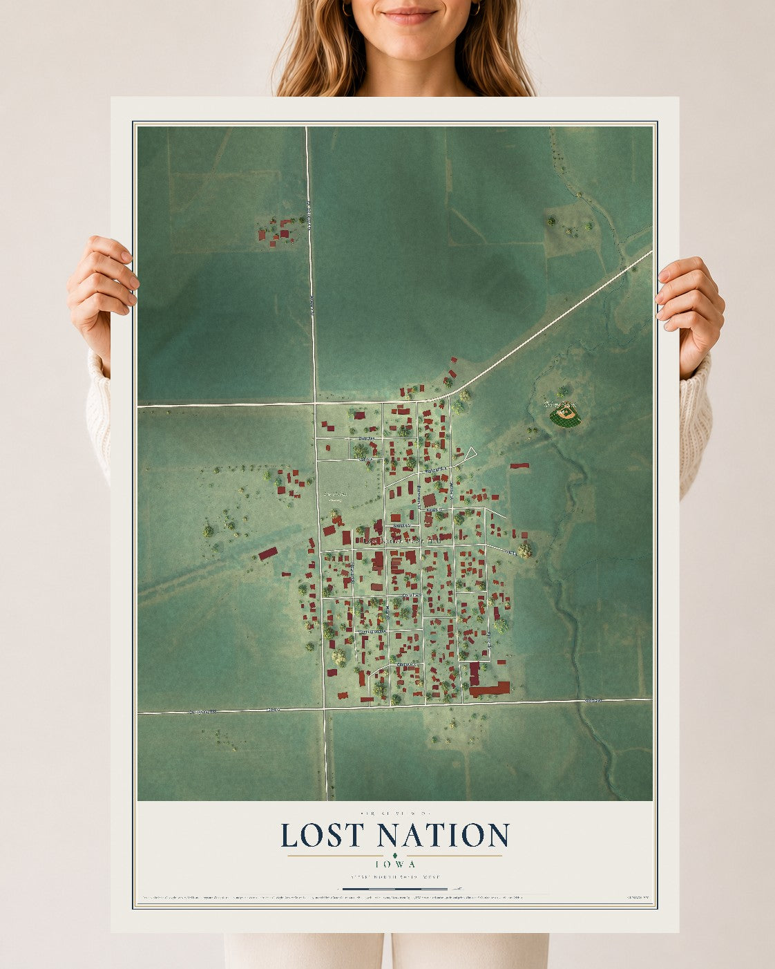 Map of Lost Nation, Iowa, 24 x 36 inch unframed archival matte print