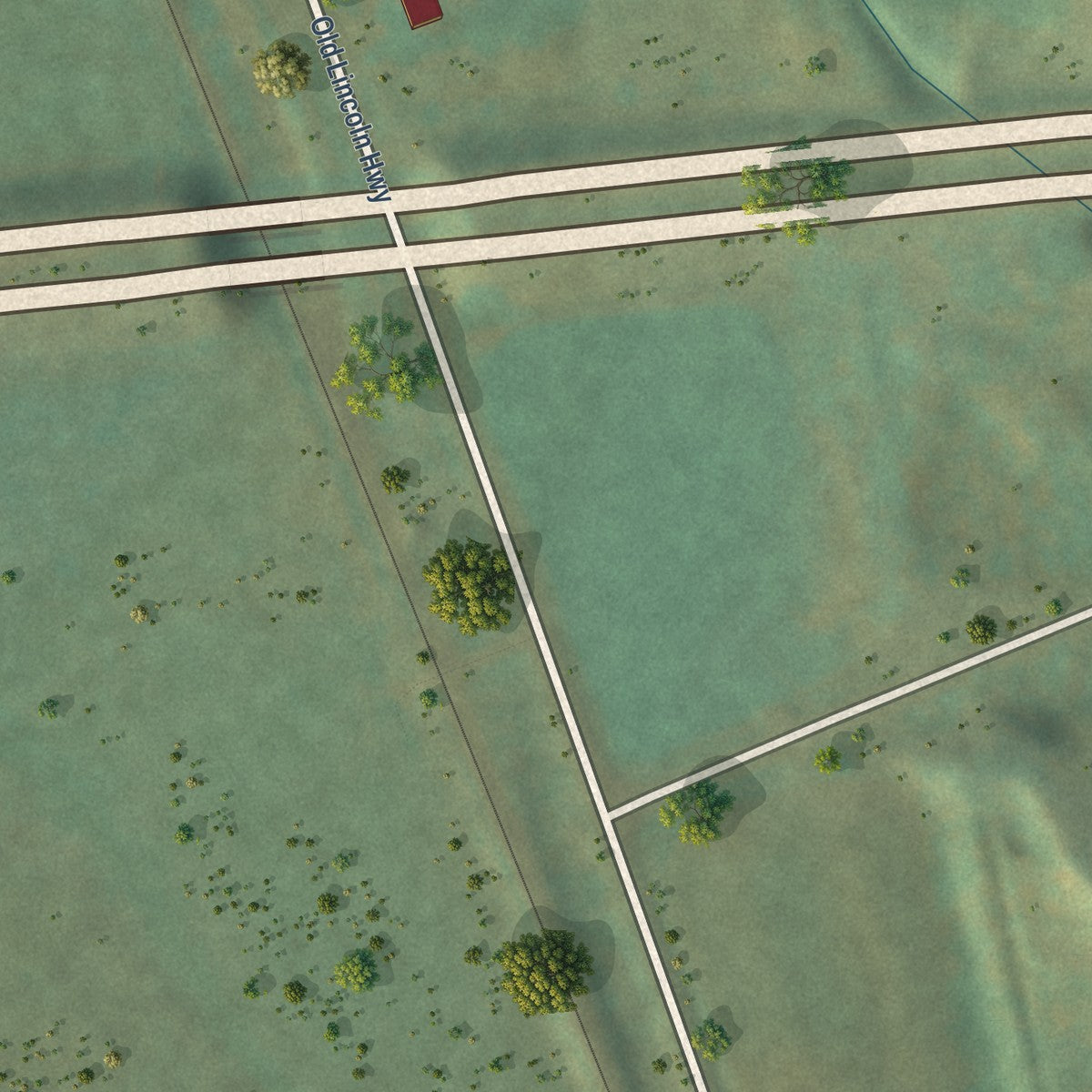 Close-up of the map of Loveland, Iowa print showing street and building detail
