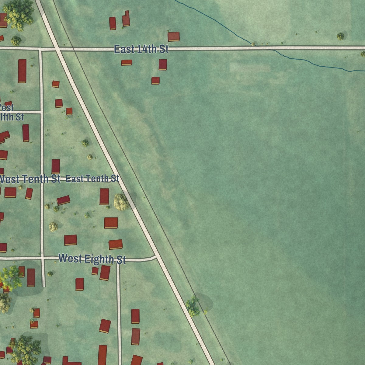 Second close-up of the map of Lovilia, Iowa print showing more streets and buildings