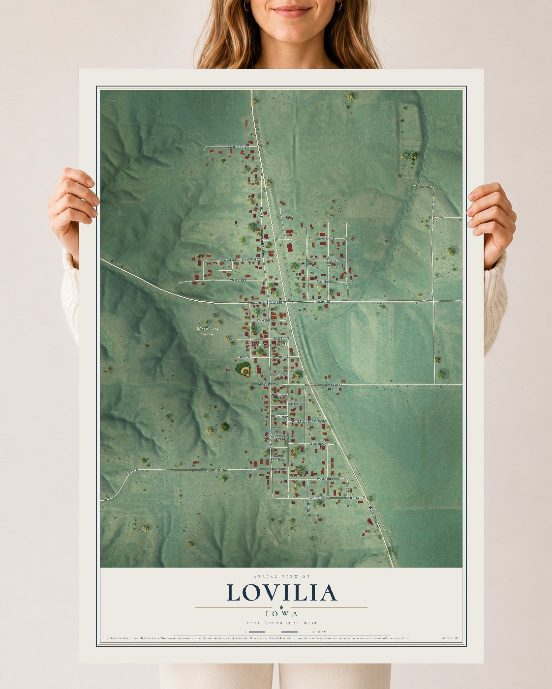 Map of Lovilia, Iowa, 24 x 36 inch unframed archival matte print