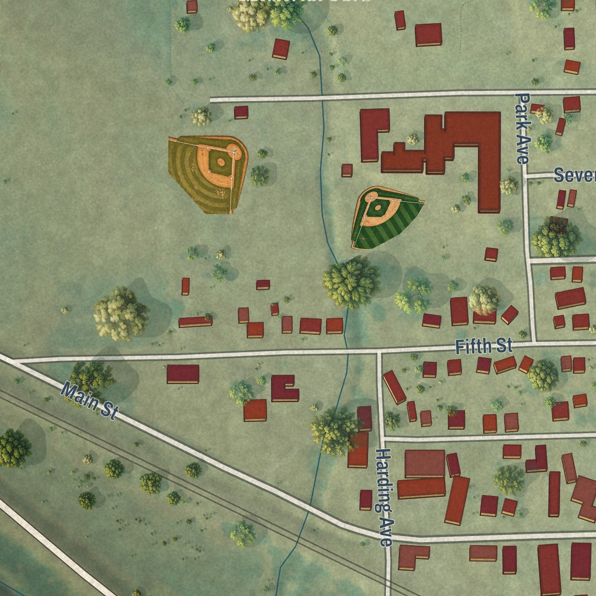 Second close-up of the map of Lowden, Iowa print showing more streets and buildings