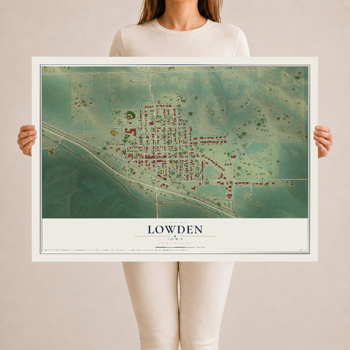 Map of Lowden, Iowa, 24 x 36 inch unframed archival matte print