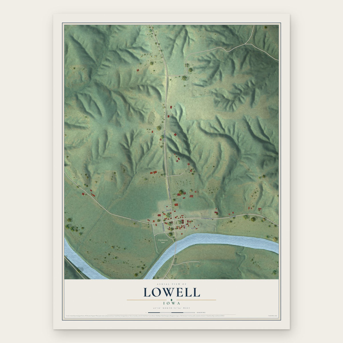 Lowell, Iowa map print, the full design