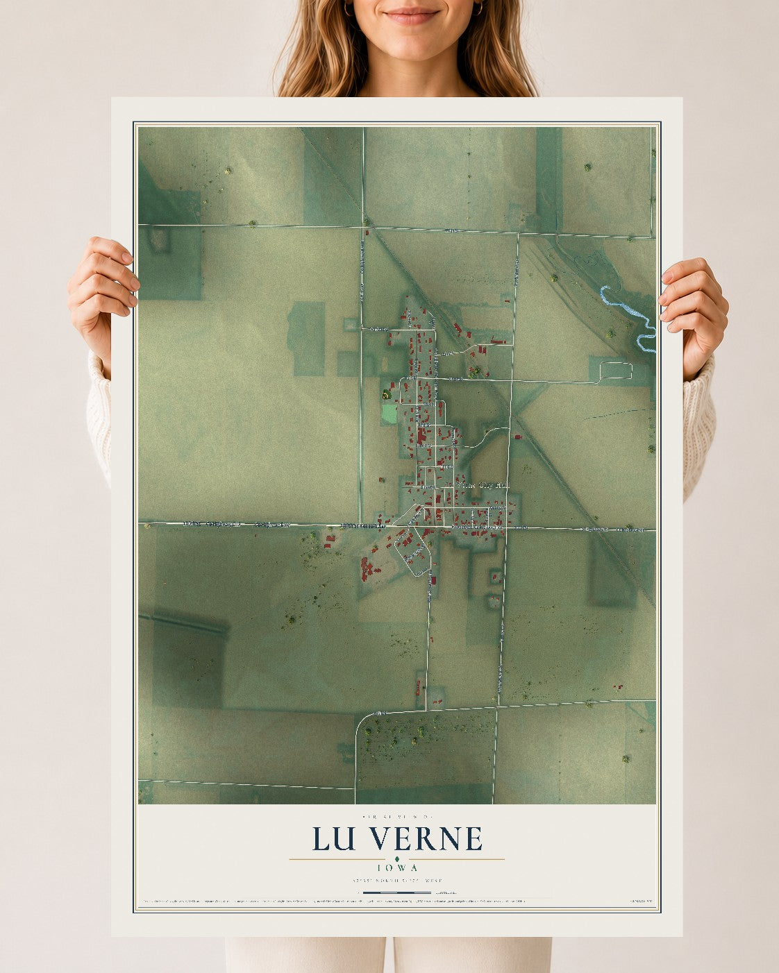 Map of Lu Verne, Iowa, 24 x 36 inch unframed archival matte print