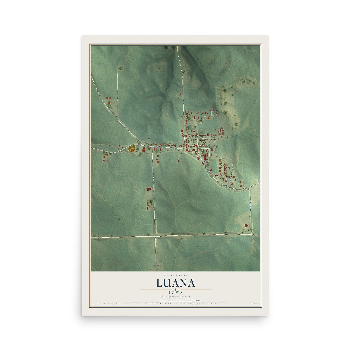Map of Luana, Iowa, 12 x 18 inch unframed archival matte print