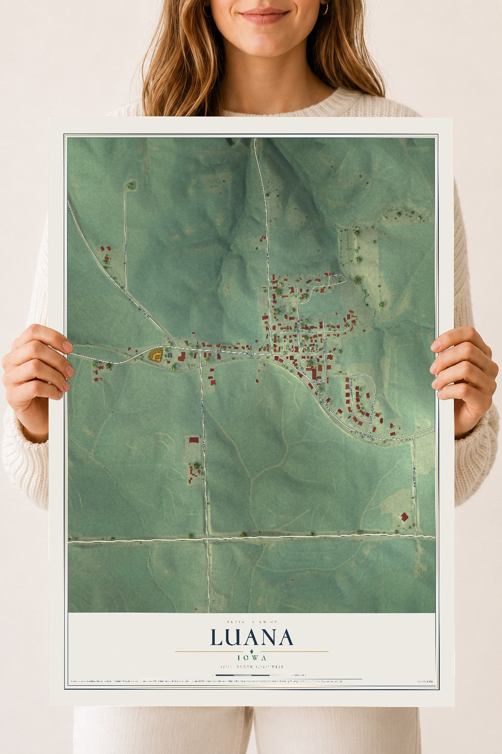 Map of Luana, Iowa, 18 x 24 inch unframed archival matte print
