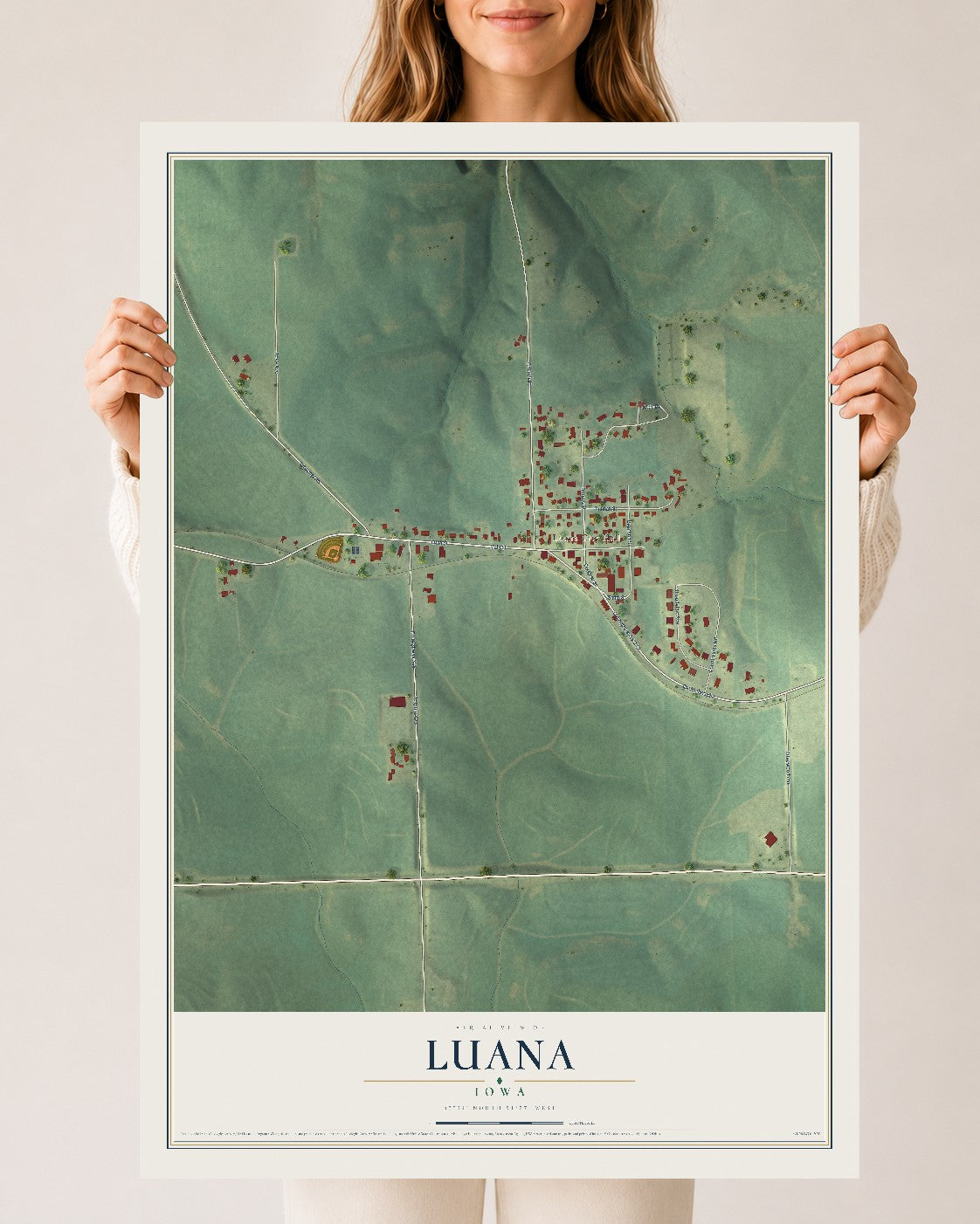 Map of Luana, Iowa, 24 x 36 inch unframed archival matte print