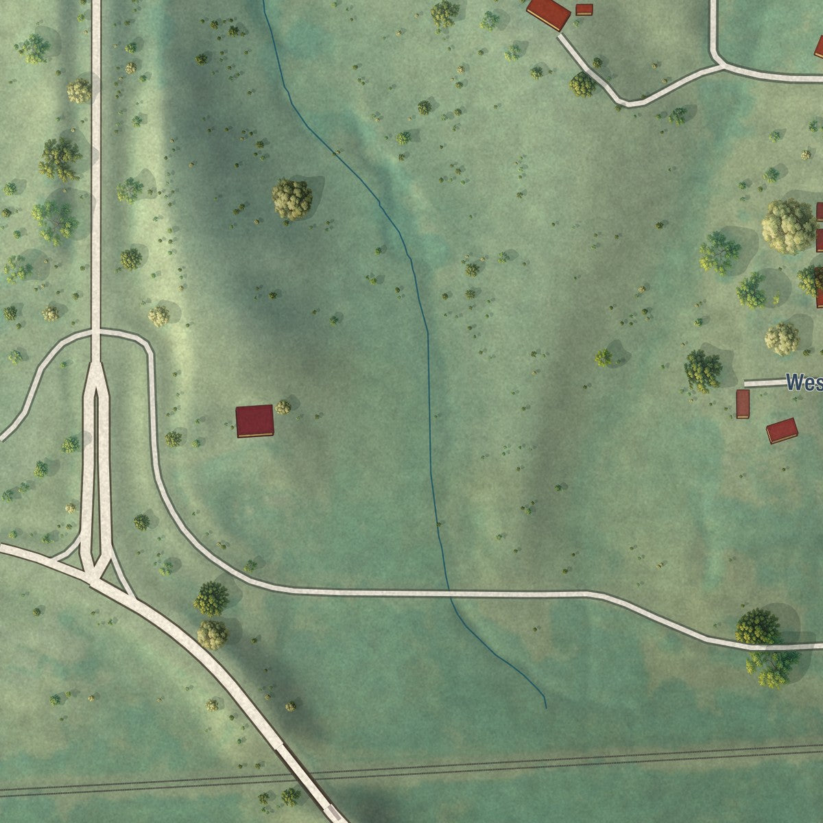 Second close-up of the map of Lucas, Iowa print showing more streets and buildings