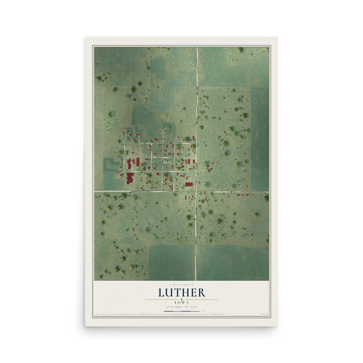 Map of Luther, Iowa, 12 x 18 inch unframed archival matte print