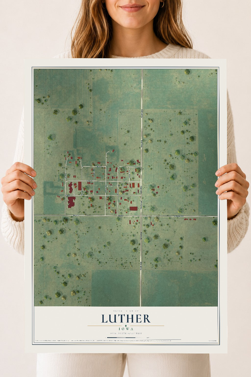 Map of Luther, Iowa, 18 x 24 inch unframed archival matte print