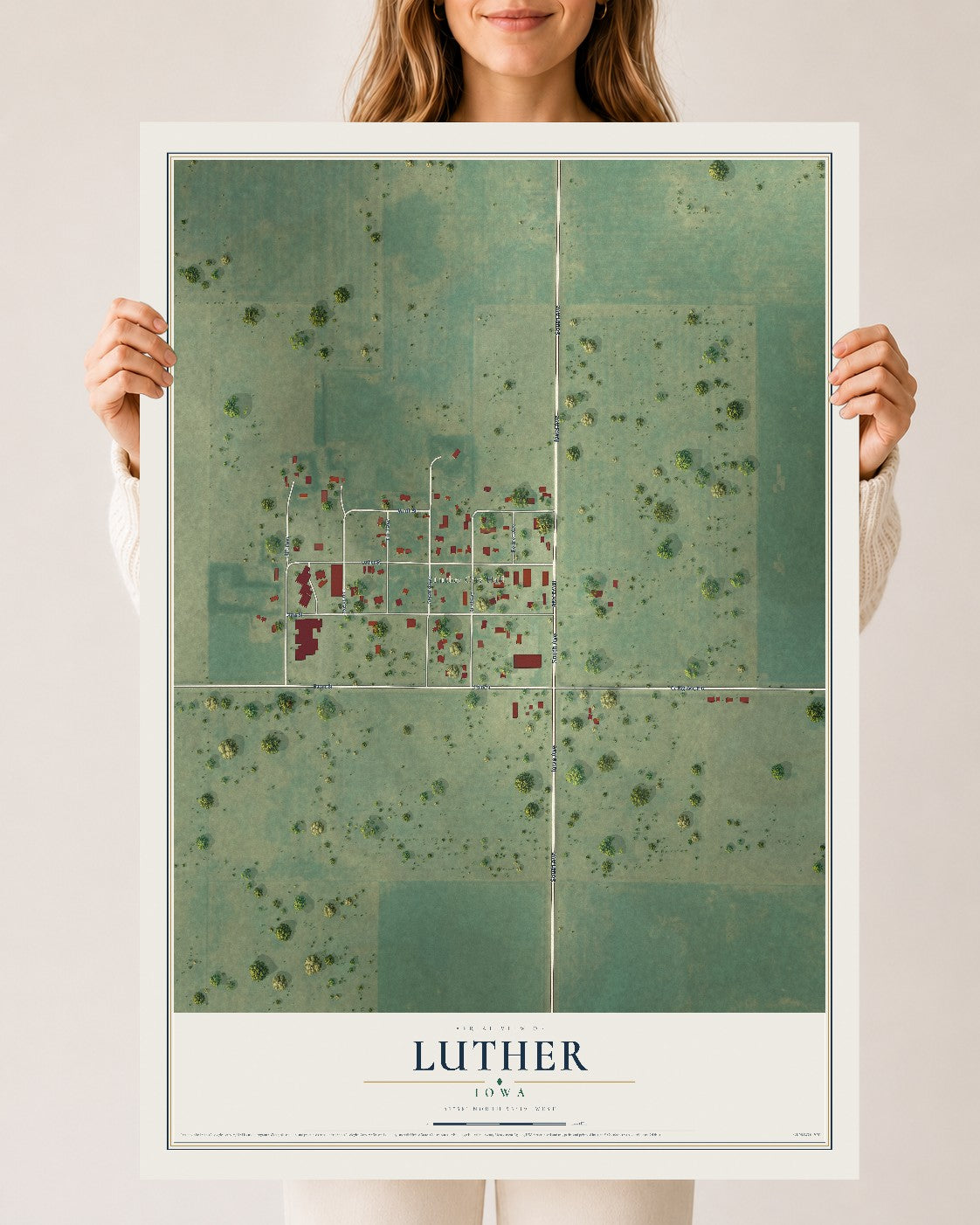 Map of Luther, Iowa, 24 x 36 inch unframed archival matte print