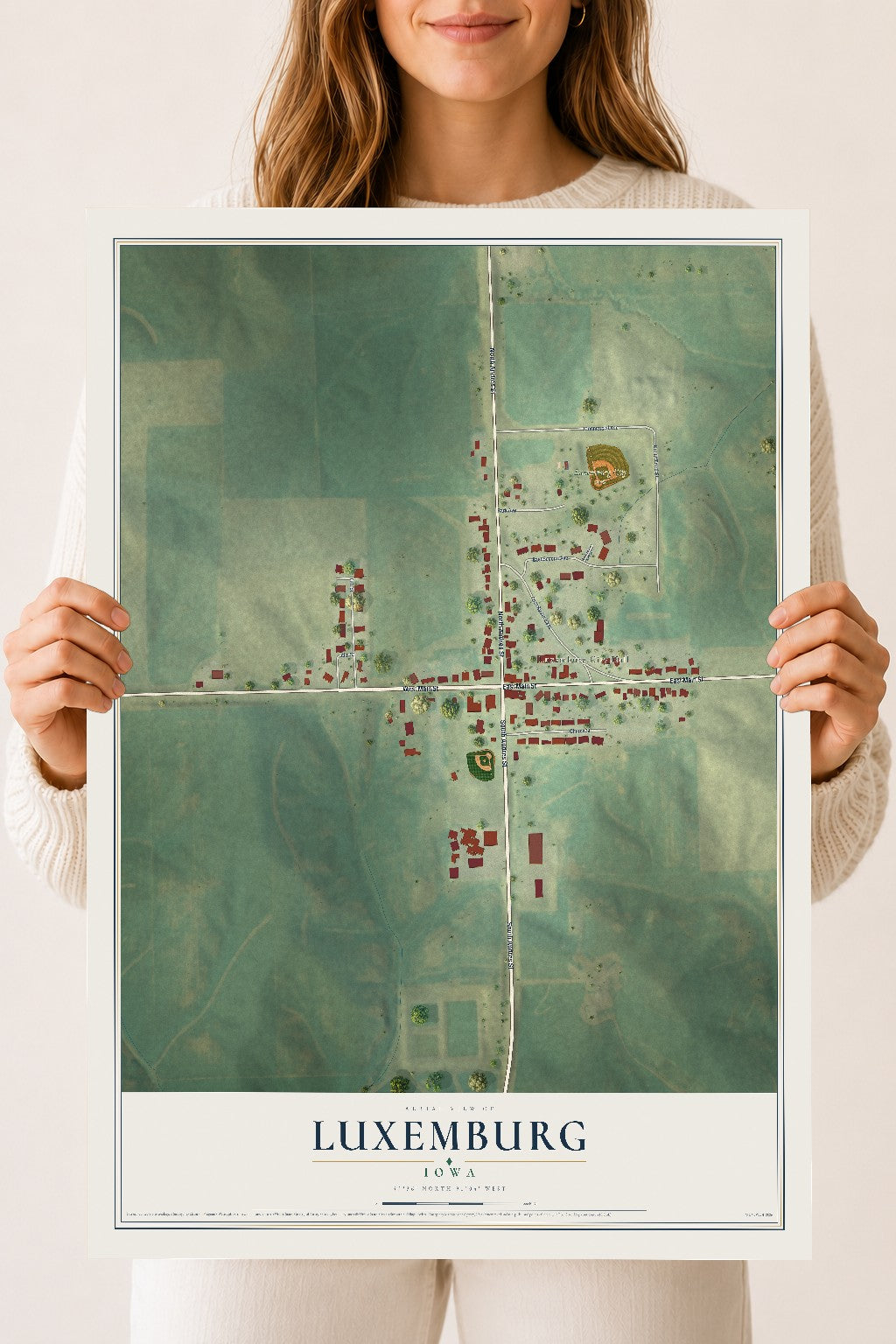 Map of Luxemburg, Iowa, 18 x 24 inch unframed archival matte print
