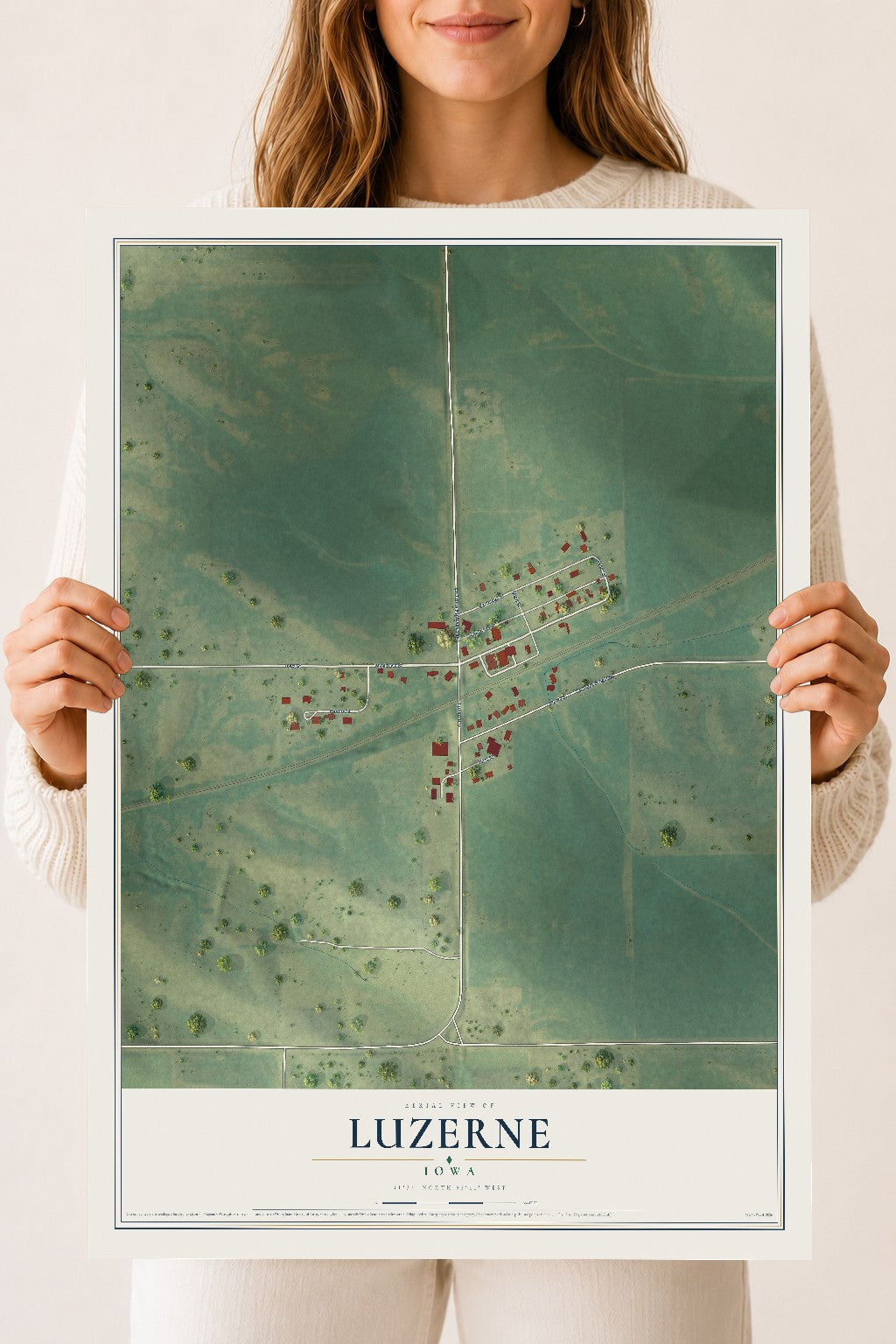 Map of Luzerne, Iowa, 18 x 24 inch unframed archival matte print