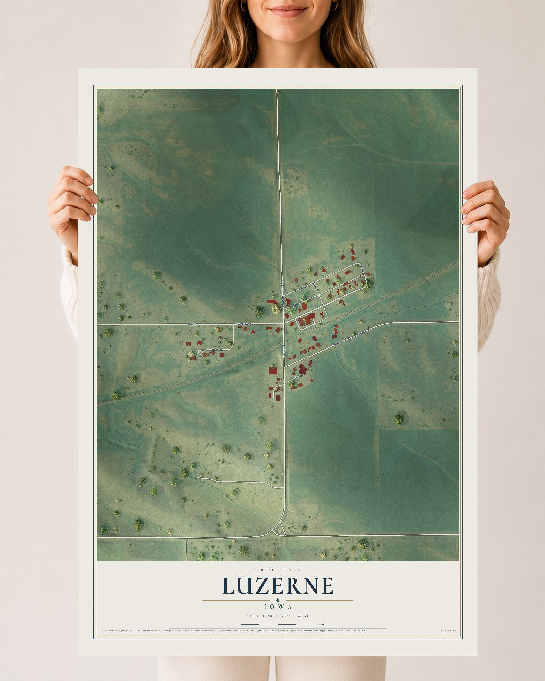 Map of Luzerne, Iowa, 24 x 36 inch unframed archival matte print