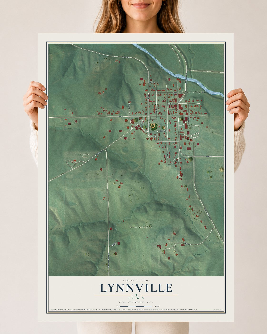 Map of Lynnville, Iowa, 24 x 36 inch unframed archival matte print