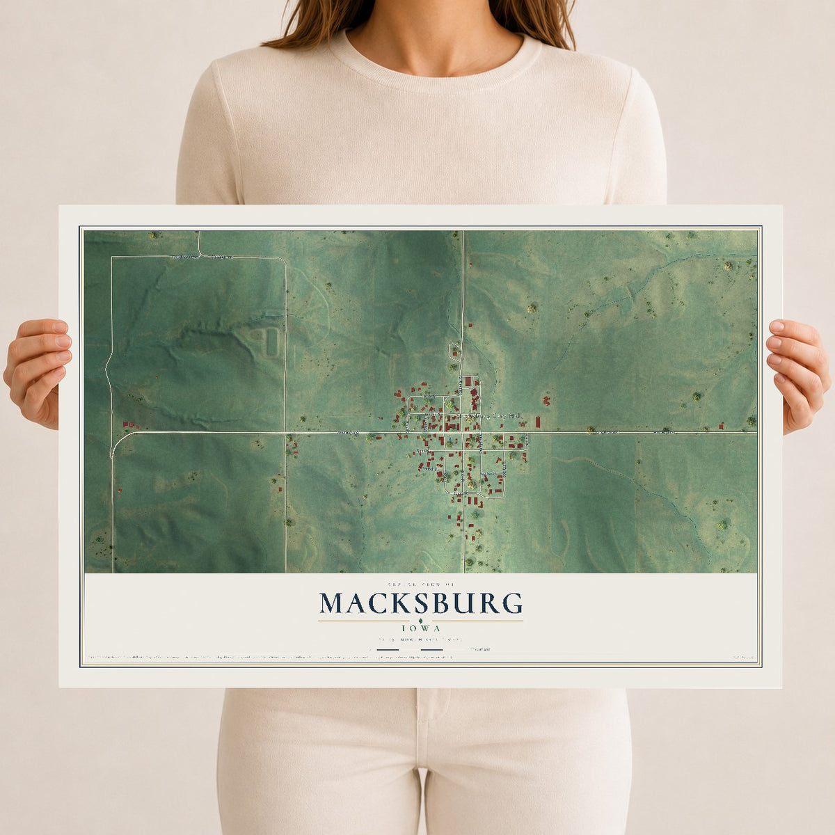 Map of Macksburg, Iowa, 12 x 18 inch unframed archival matte print