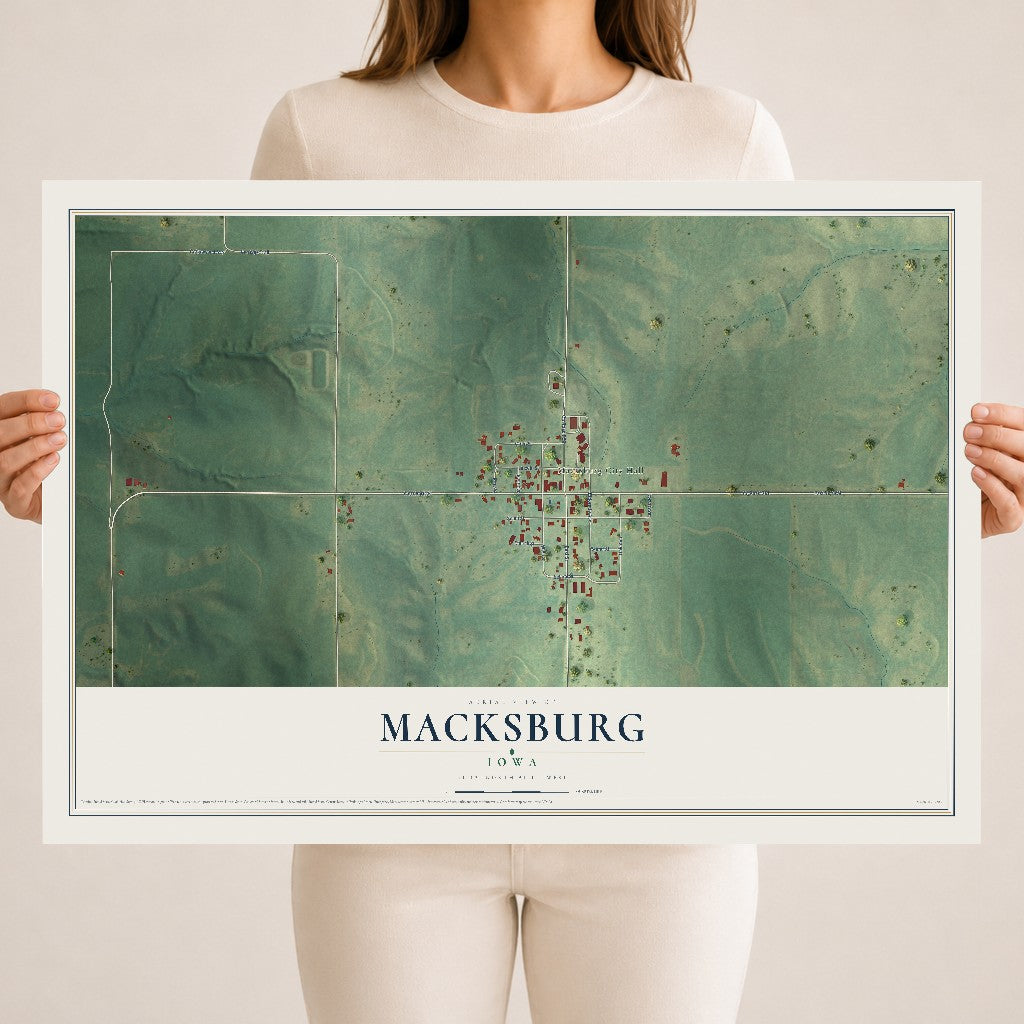 Map of Macksburg, Iowa, 18 x 24 inch unframed archival matte print