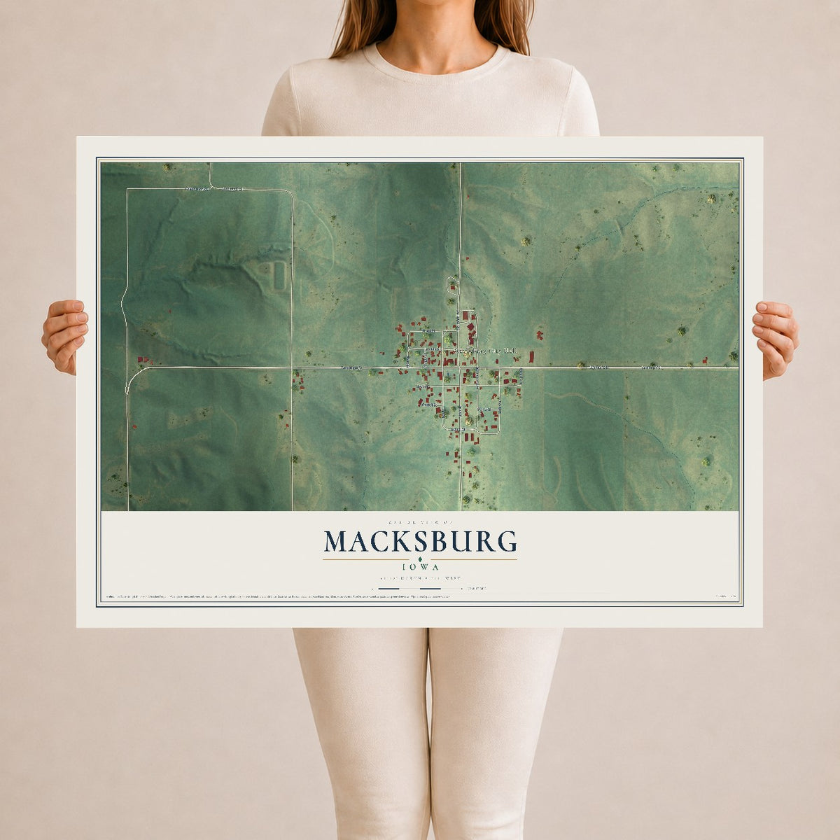 Map of Macksburg, Iowa, 24 x 36 inch unframed archival matte print