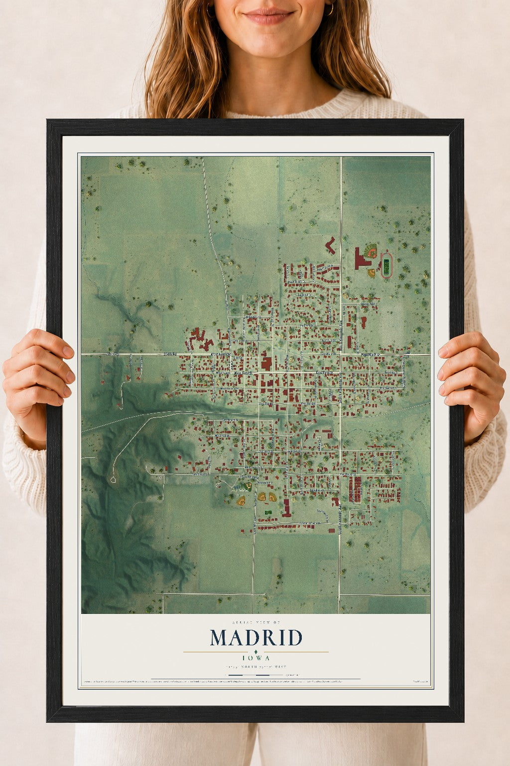 Map of Madrid, Iowa, 18 x 24 inch print in a black wood frame