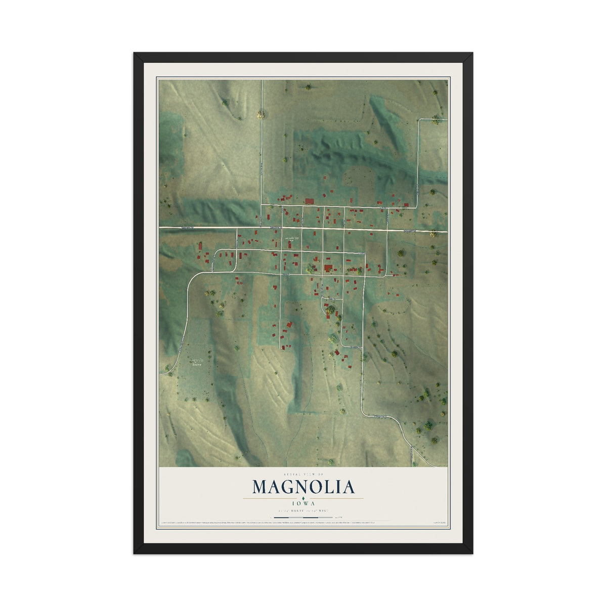Map of Magnolia, Iowa, 12 x 18 inch print in a black wood frame