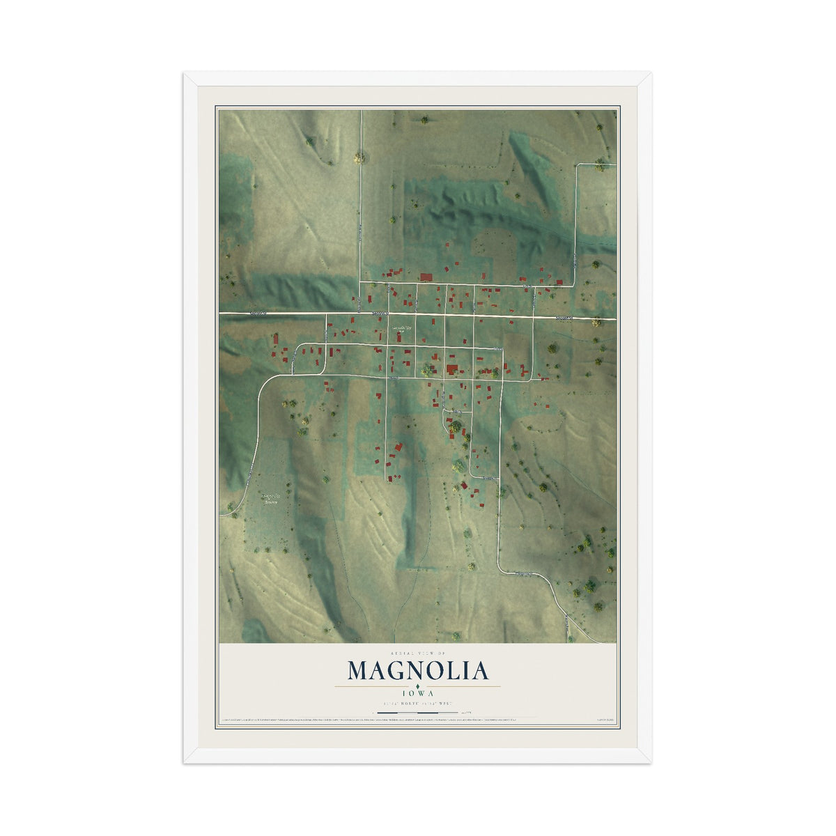Map of Magnolia, Iowa, 12 x 18 inch print in a white wood frame