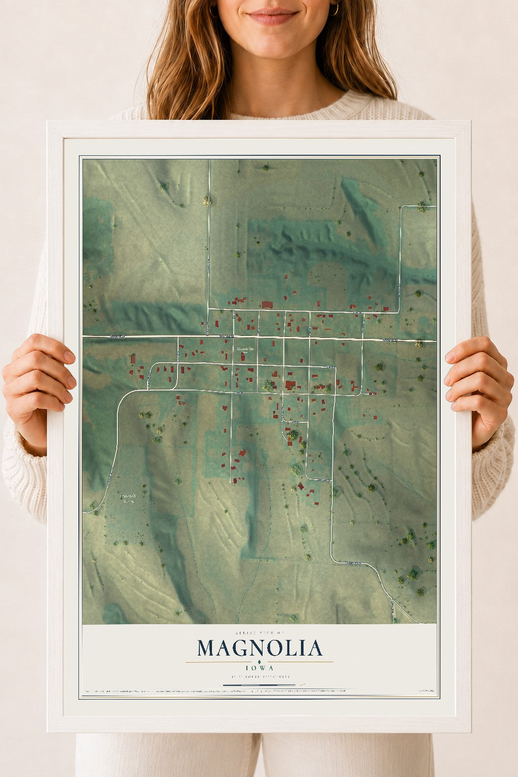 Map of Magnolia, Iowa, 18 x 24 inch print in a white wood frame