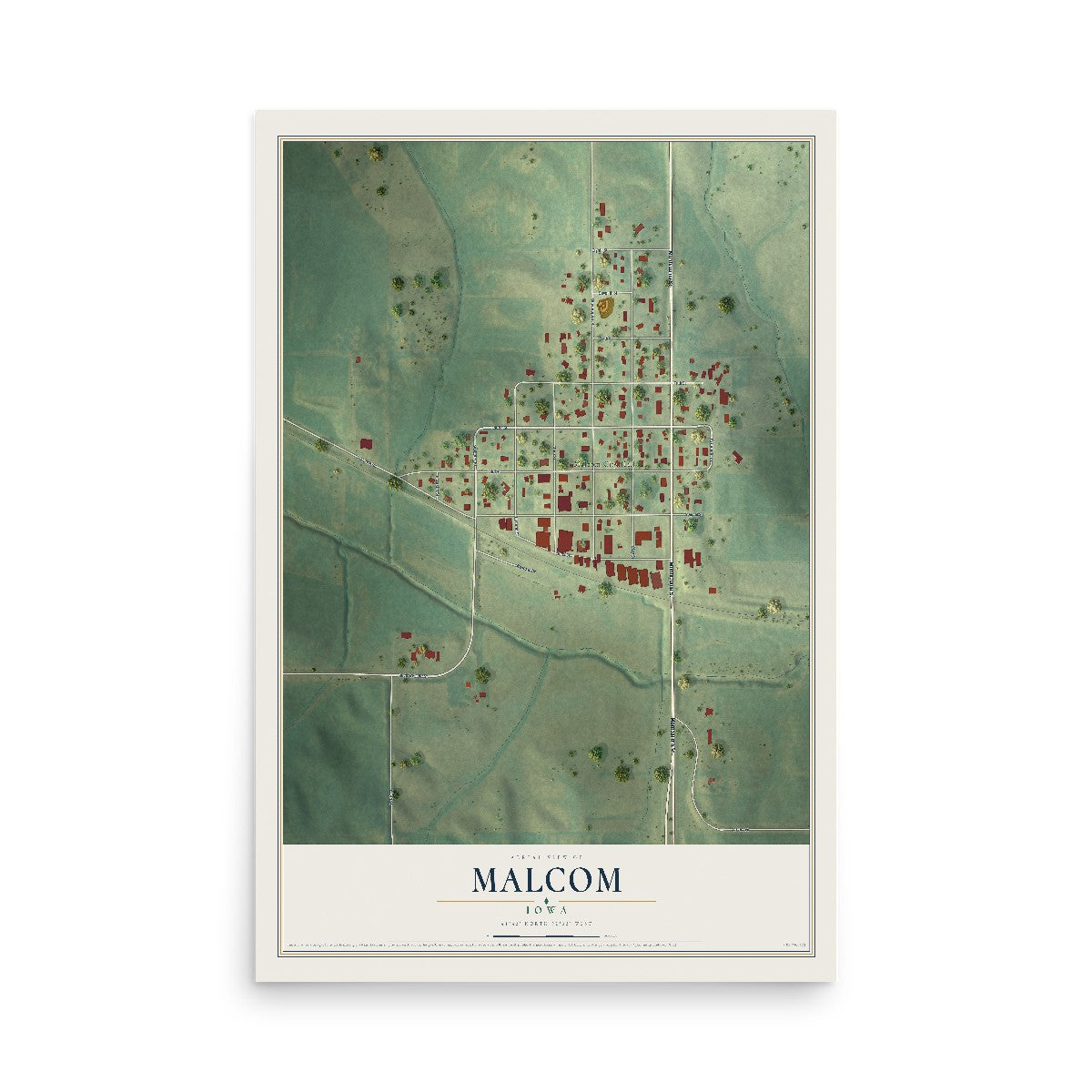 Map of Malcom, Iowa, 12 x 18 inch unframed archival matte print