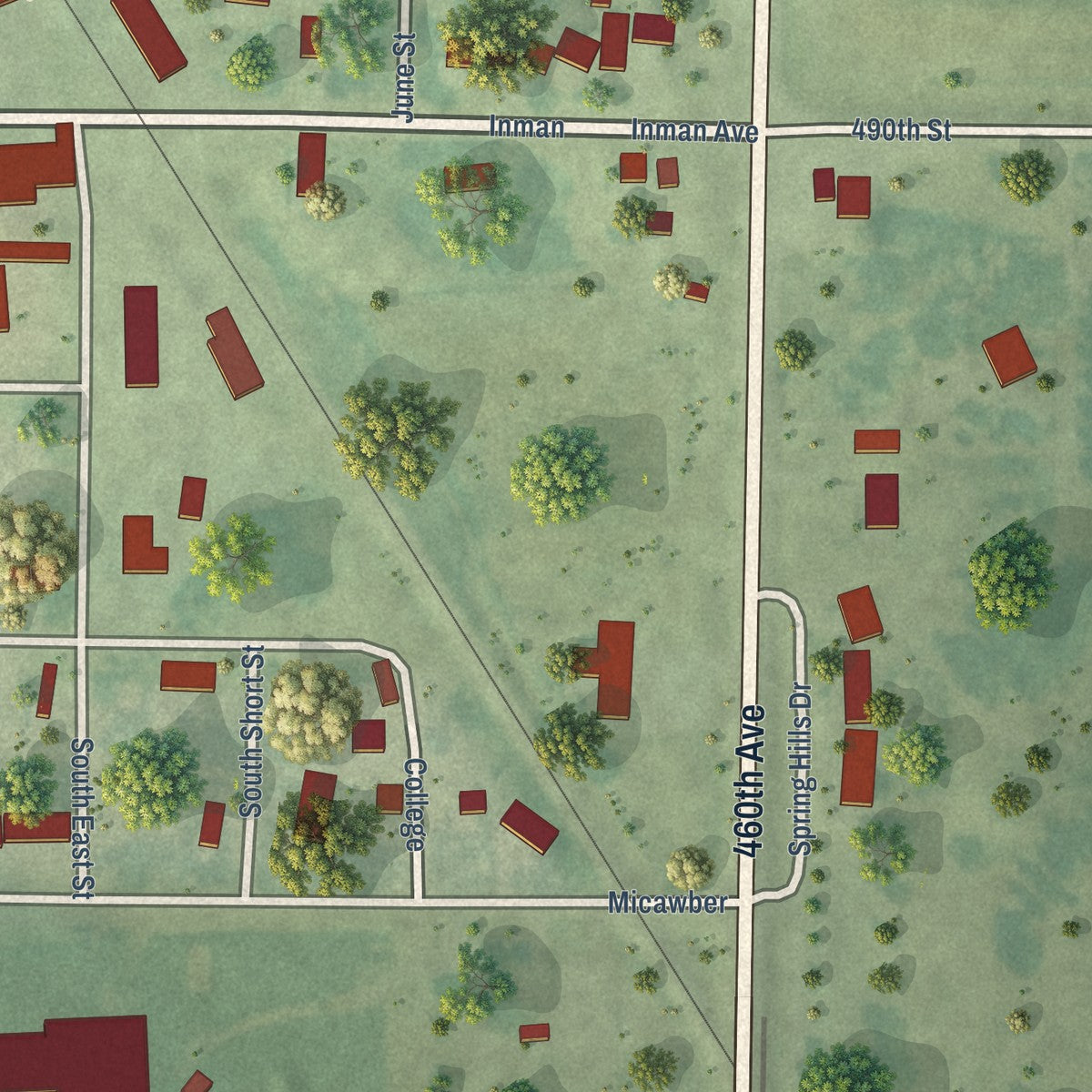 Second close-up of the map of Mallard, Iowa print showing more streets and buildings