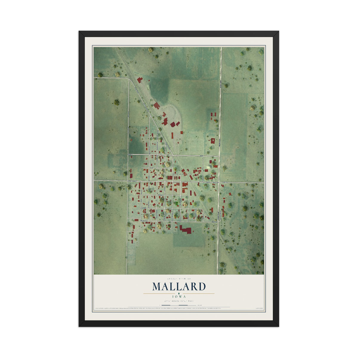 Map of Mallard, Iowa, 12 x 18 inch print in a black wood frame