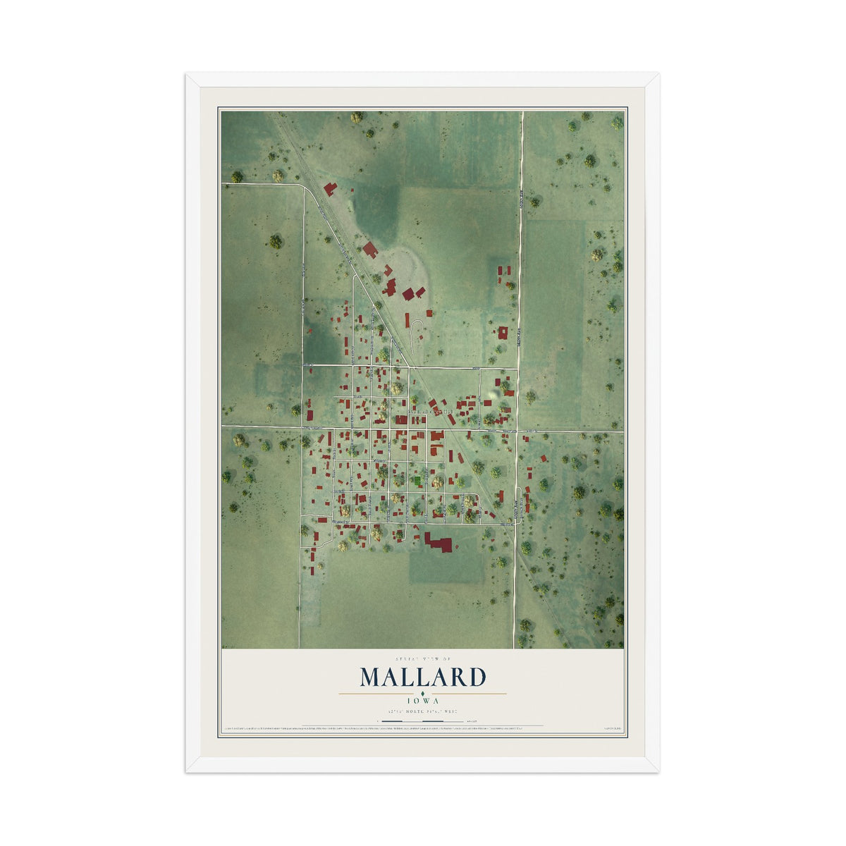 Map of Mallard, Iowa, 12 x 18 inch print in a white wood frame