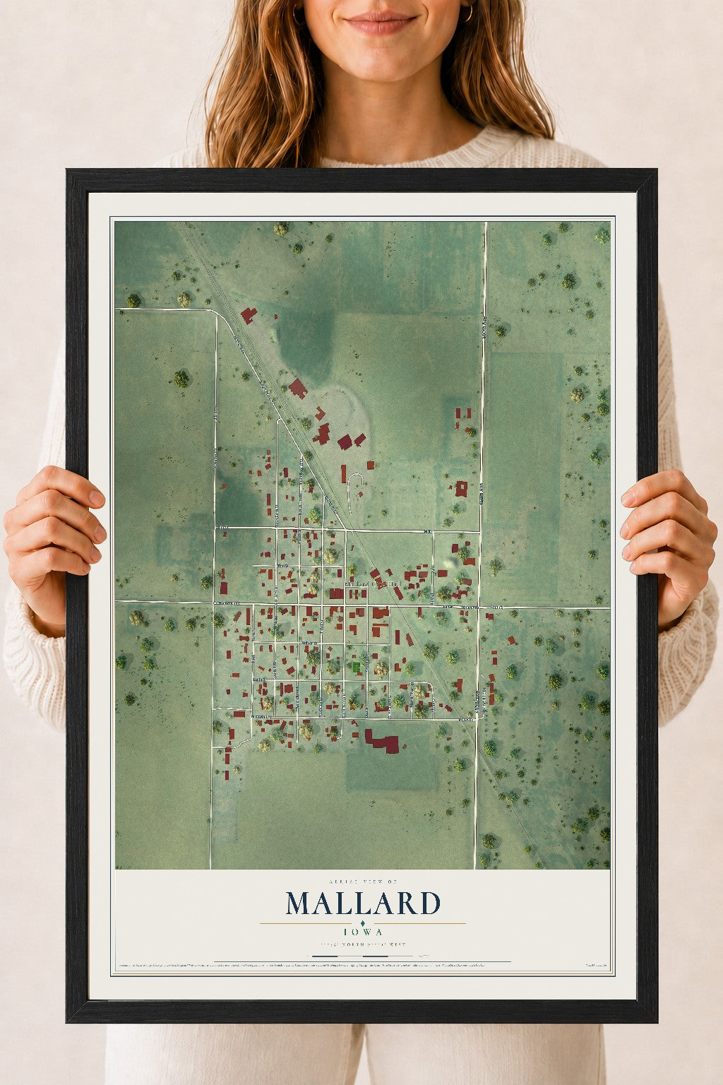 Map of Mallard, Iowa, 18 x 24 inch print in a black wood frame