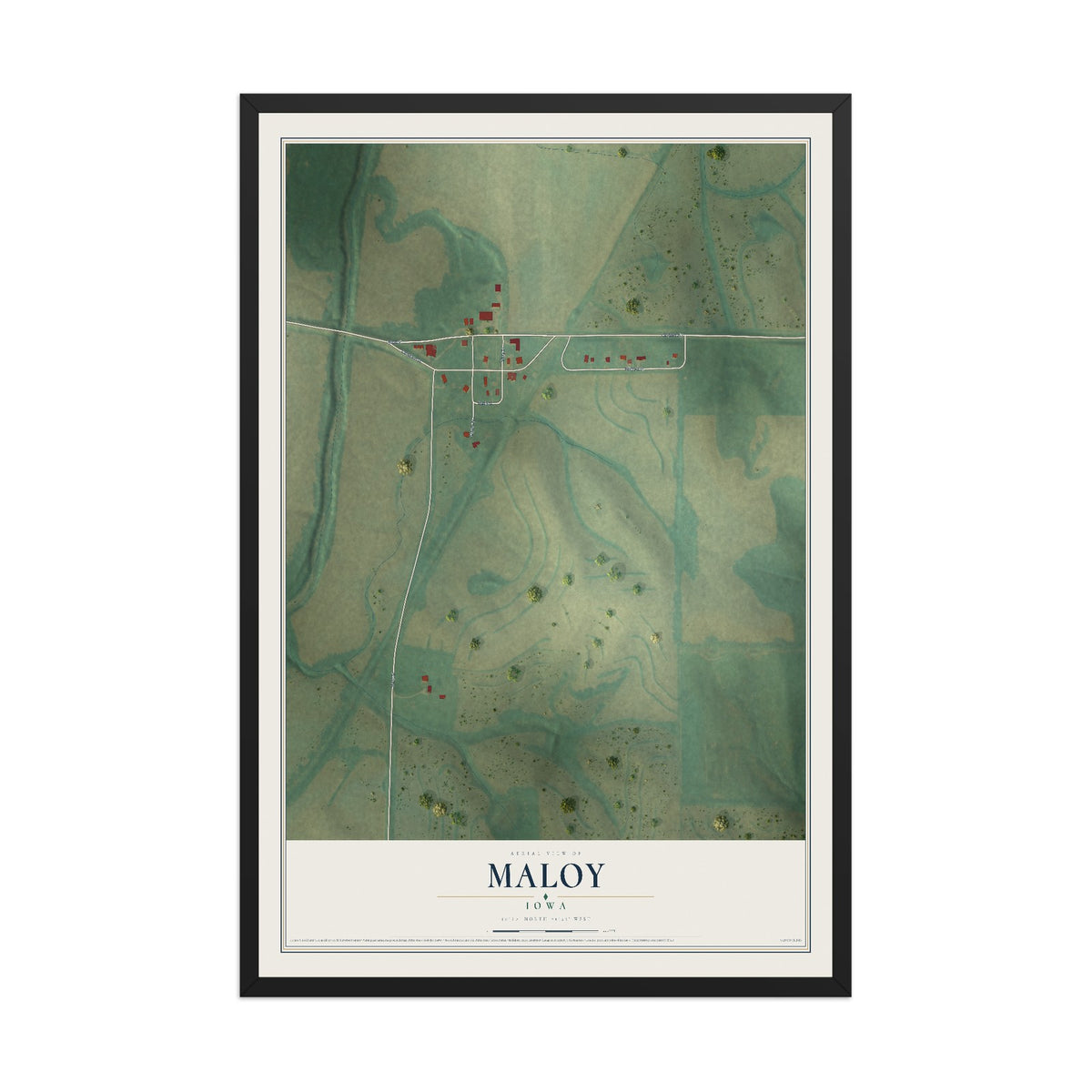 Map of Maloy, Iowa, 12 x 18 inch print in a black wood frame