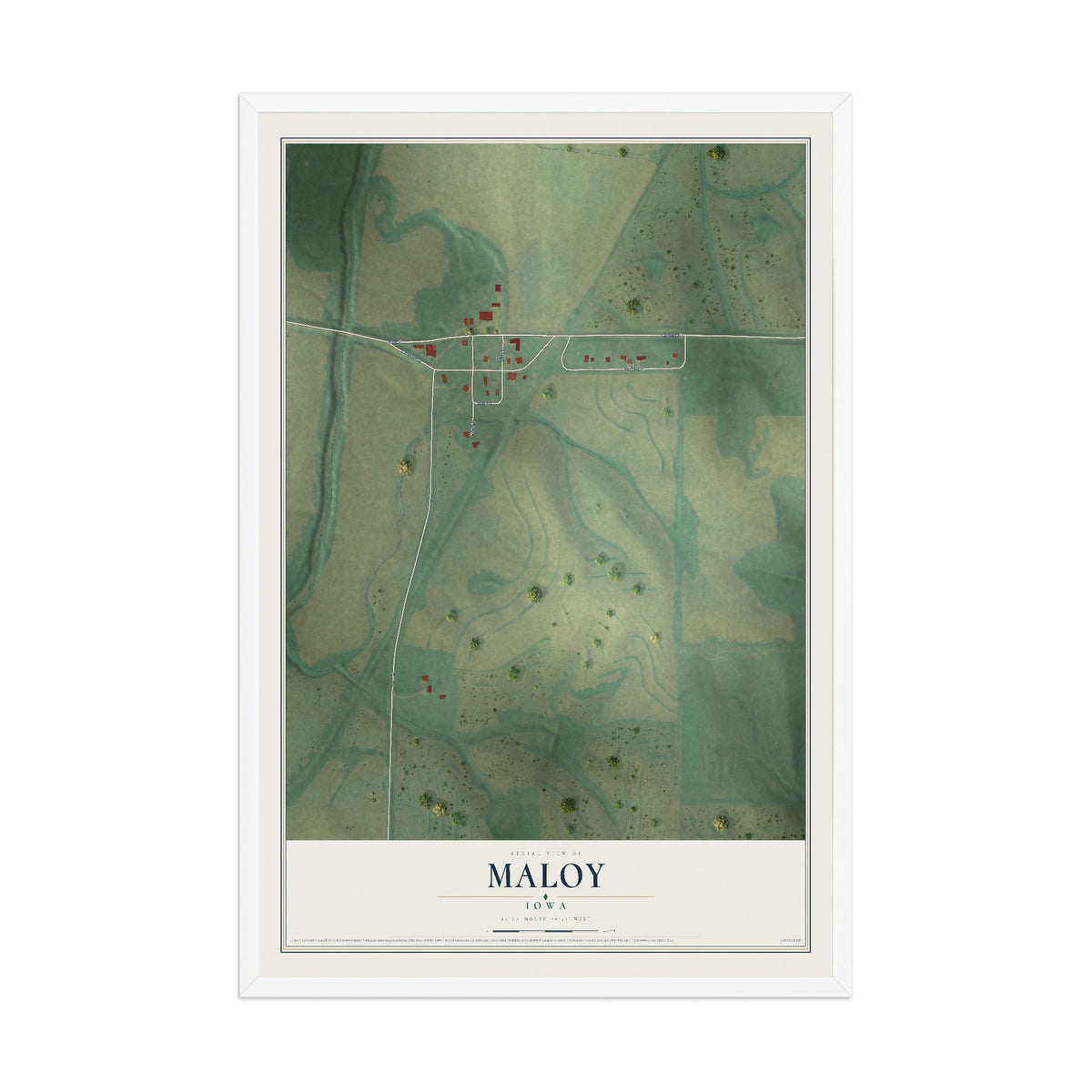 Map of Maloy, Iowa, 12 x 18 inch print in a white wood frame