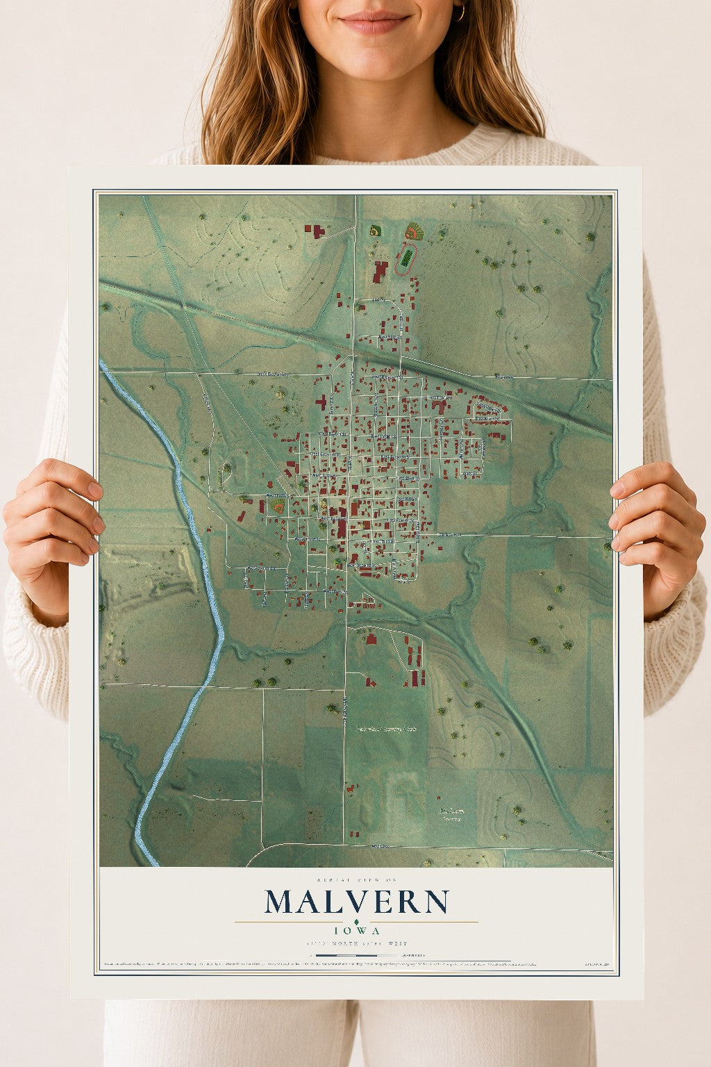 Map of Malvern, Iowa, 18 x 24 inch unframed archival matte print