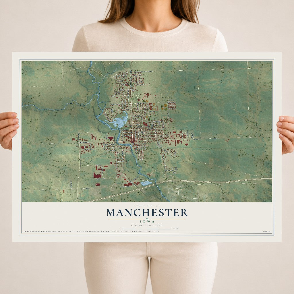 Map of Manchester, Iowa, 18 x 24 inch unframed archival matte print