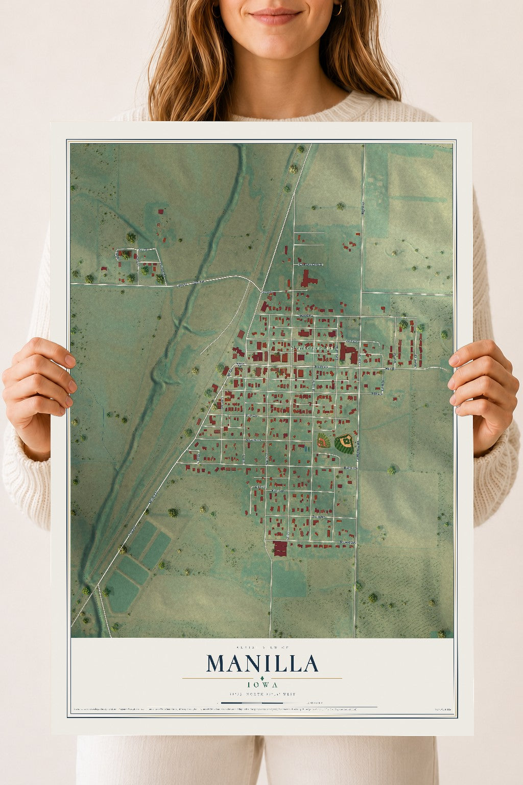 Map of Manilla, Iowa, 18 x 24 inch unframed archival matte print