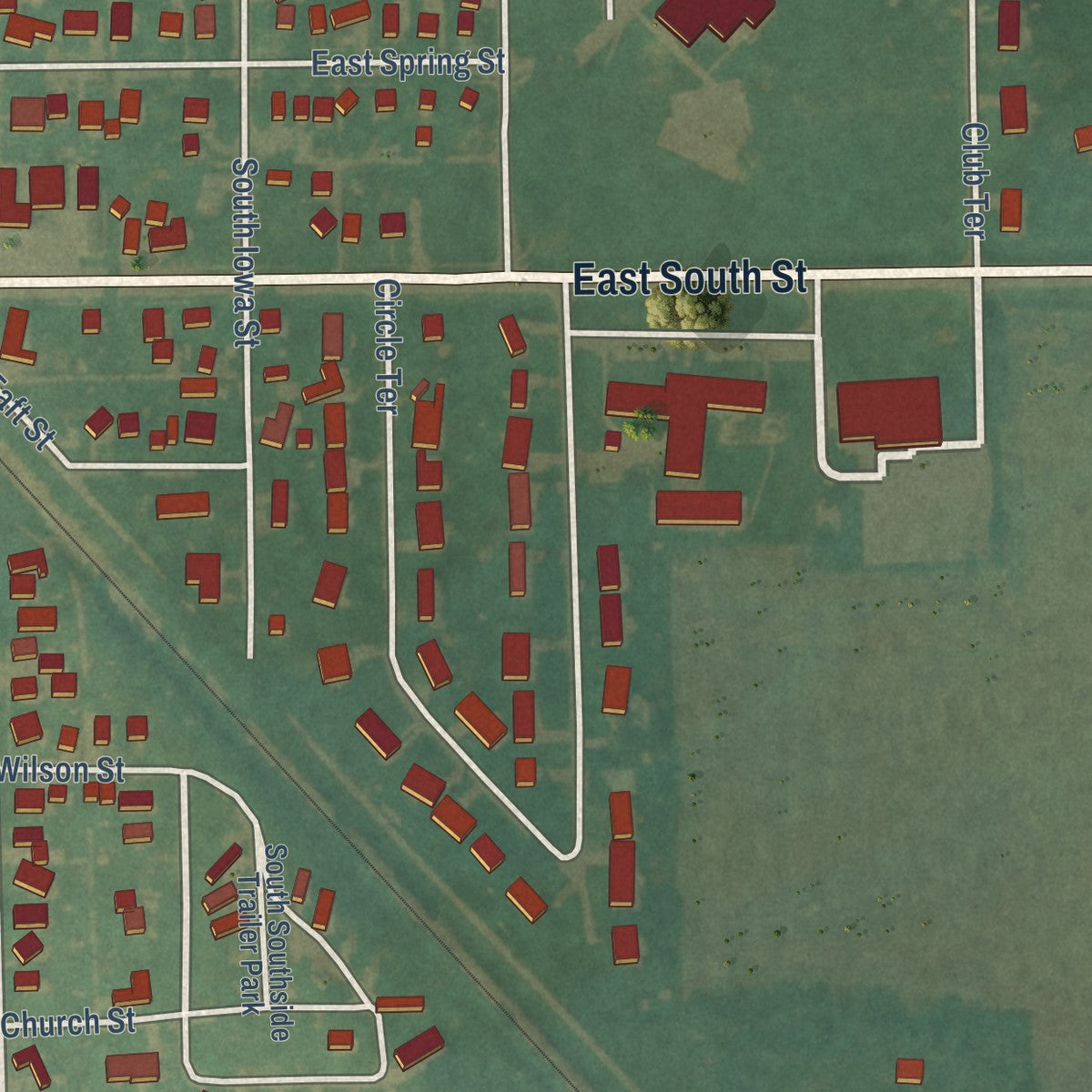 Second close-up of the map of Manly, Iowa print showing more streets and buildings