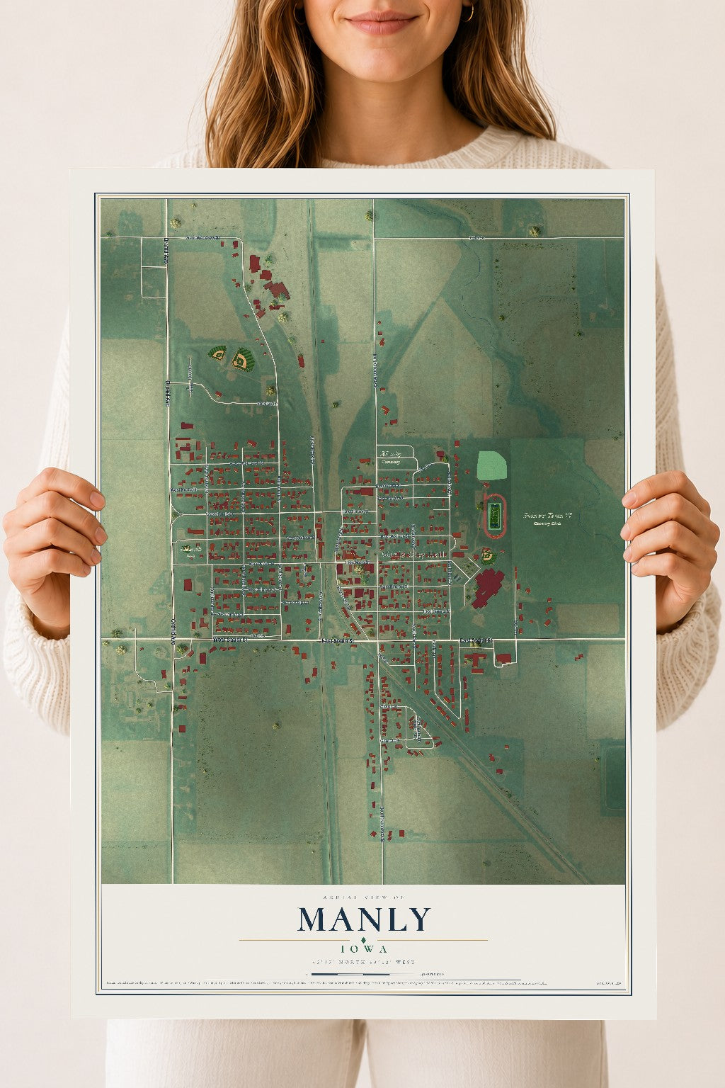 Map of Manly, Iowa, 18 x 24 inch unframed archival matte print