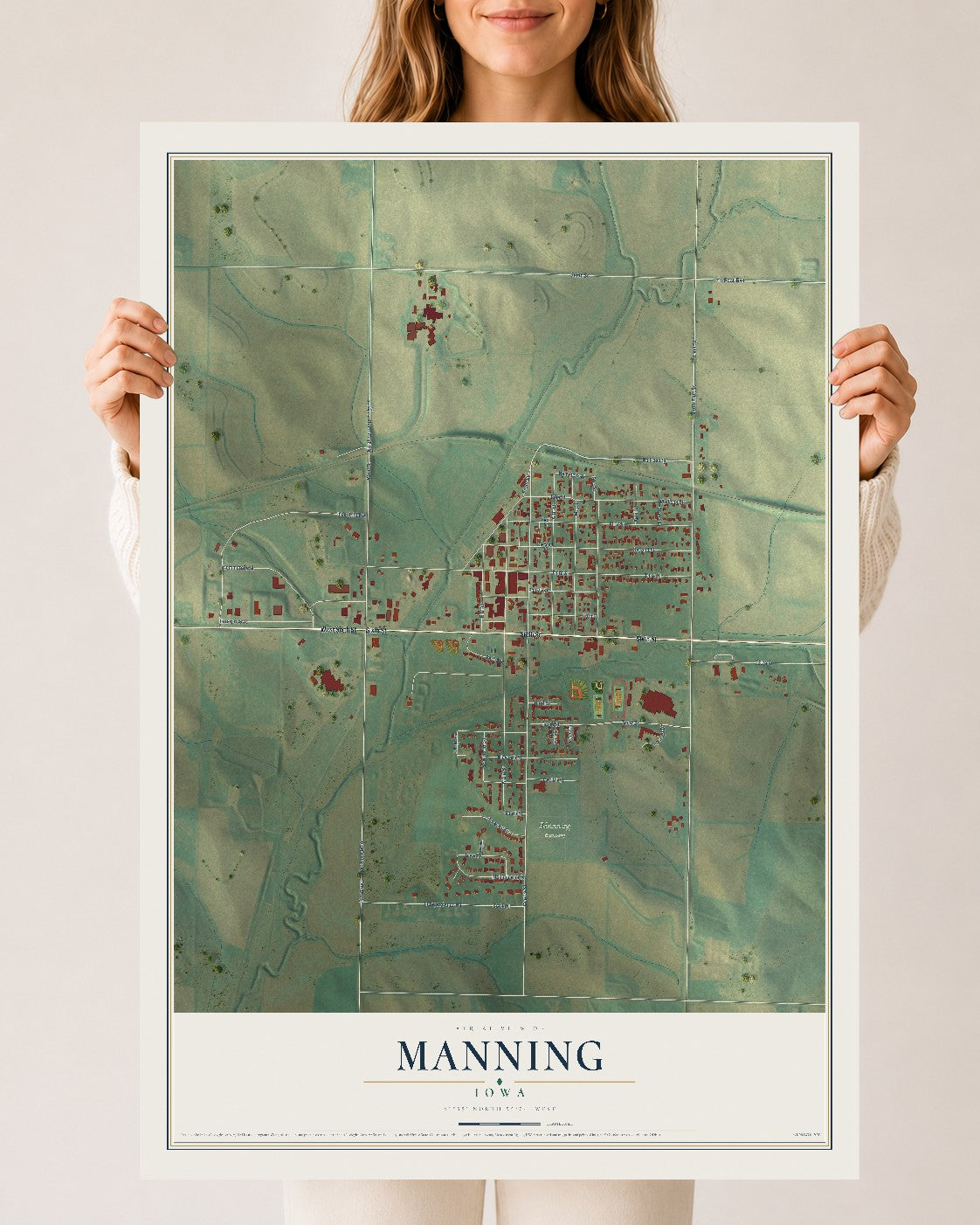 Map of Manning, Iowa, 24 x 36 inch unframed archival matte print