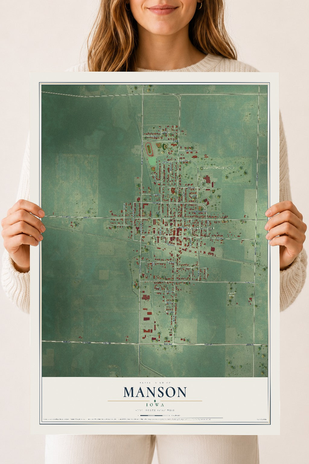 Map of Manson, Iowa, 18 x 24 inch unframed archival matte print