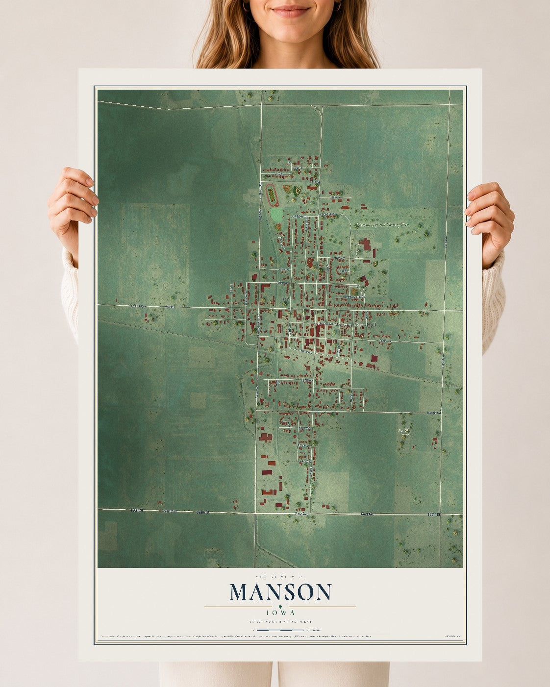 Map of Manson, Iowa, 24 x 36 inch unframed archival matte print