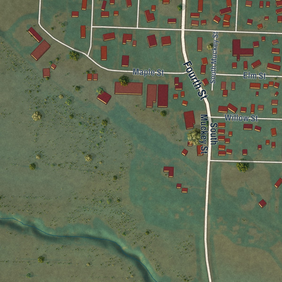 Second close-up of the map of Mapleton, Iowa print showing more streets and buildings