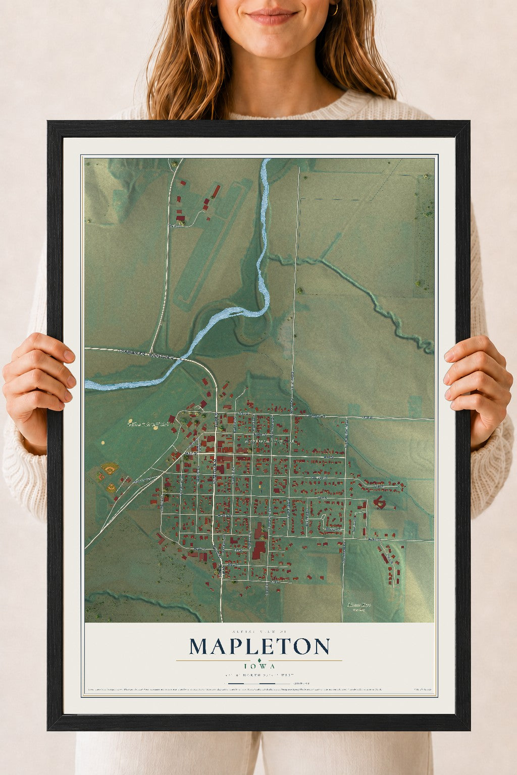 Map of Mapleton, Iowa, 18 x 24 inch print in a black wood frame