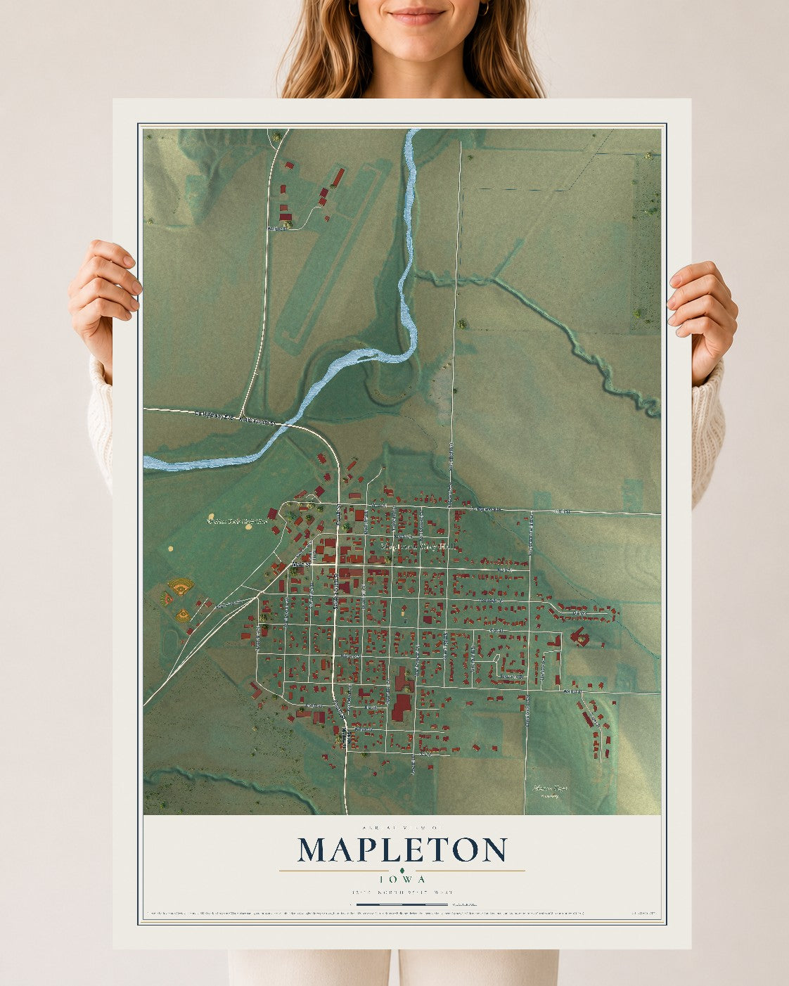 Map of Mapleton, Iowa, 24 x 36 inch unframed archival matte print