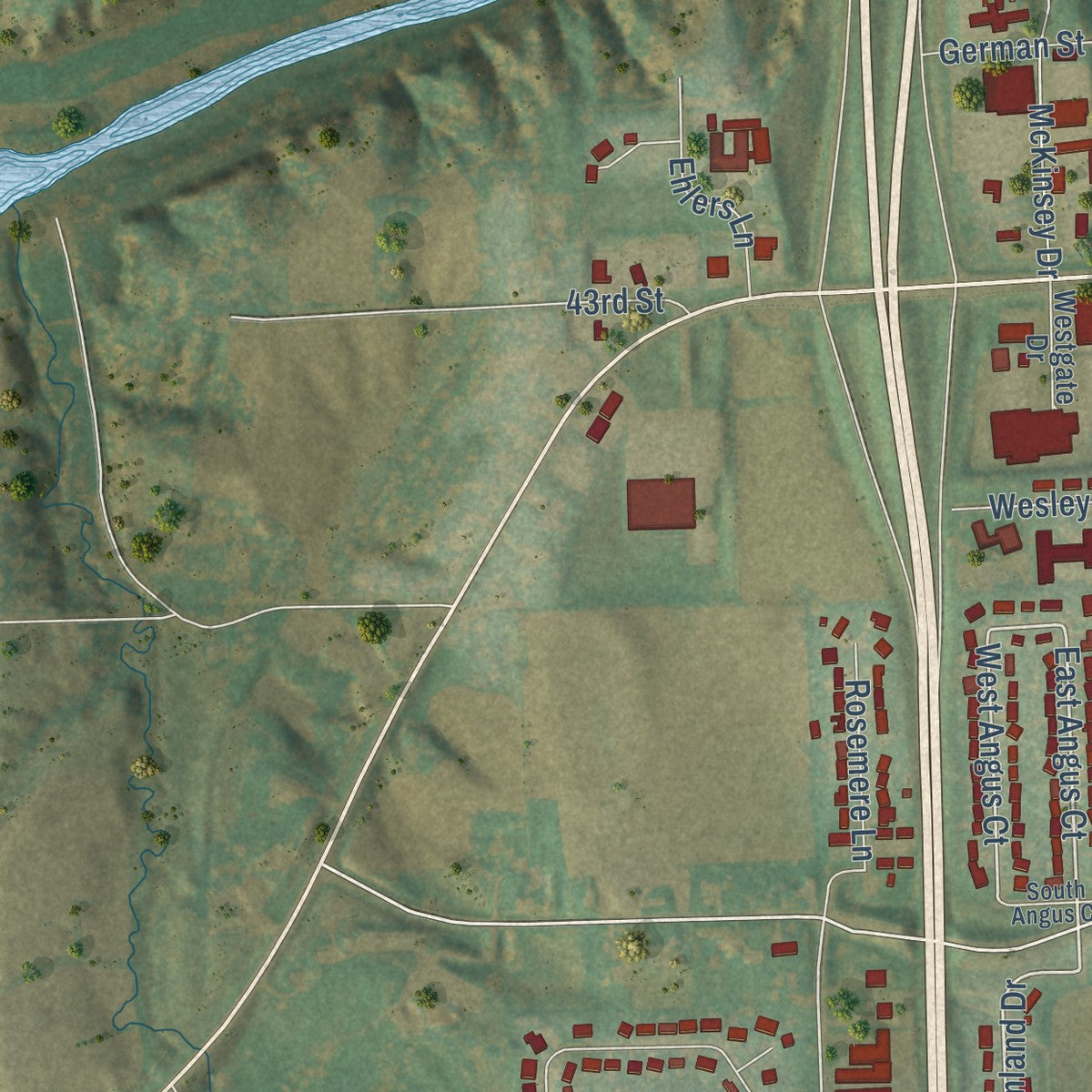 Second close-up of the map of Maquoketa, Iowa print showing more streets and buildings