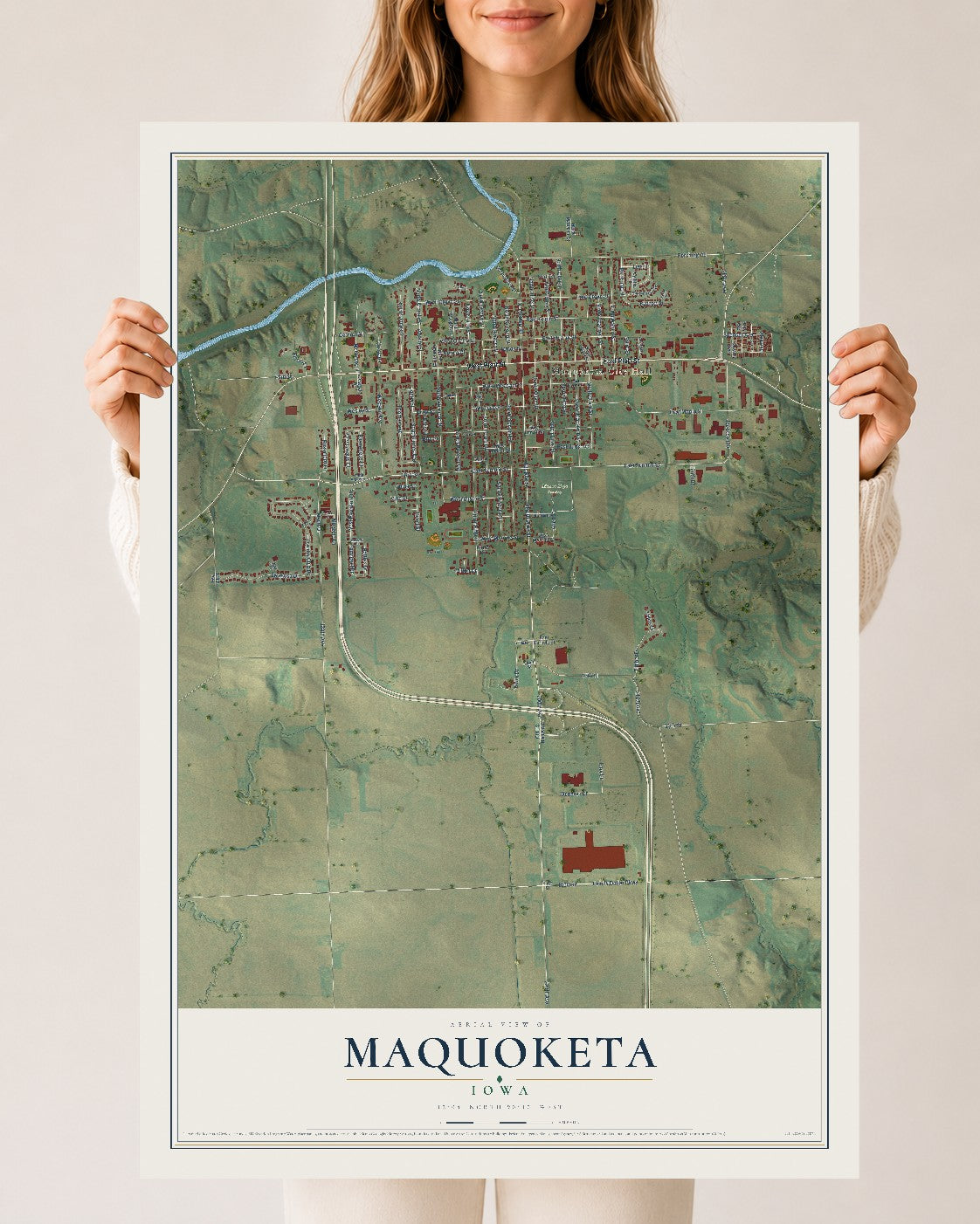 Map of Maquoketa, Iowa, 24 x 36 inch unframed archival matte print
