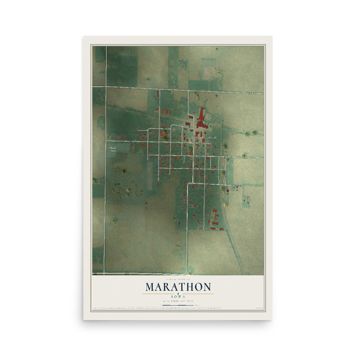 Map of Marathon, Iowa, 12 x 18 inch unframed archival matte print