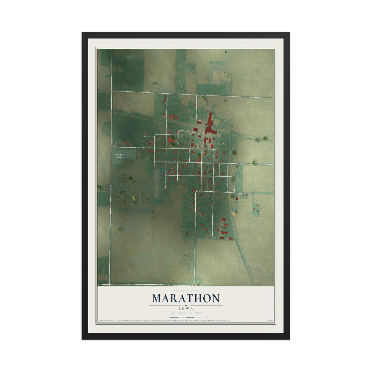 Map of Marathon, Iowa, 12 x 18 inch print in a black wood frame