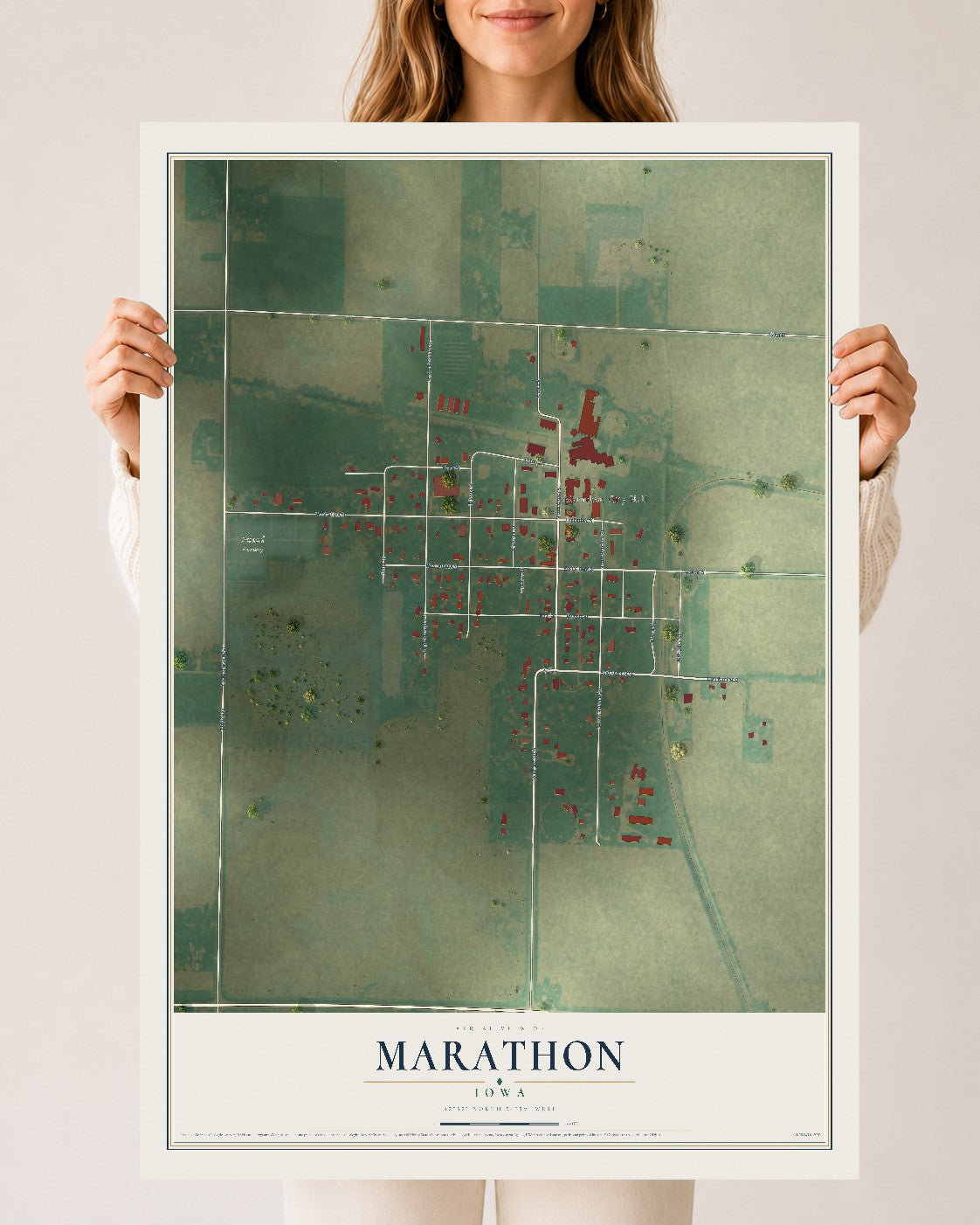 Map of Marathon, Iowa, 24 x 36 inch unframed archival matte print